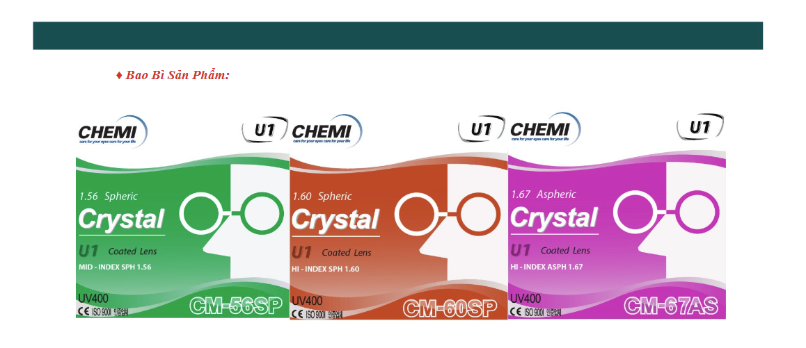 Tròng Kính Chemi Crystal U1 Coated 1.56