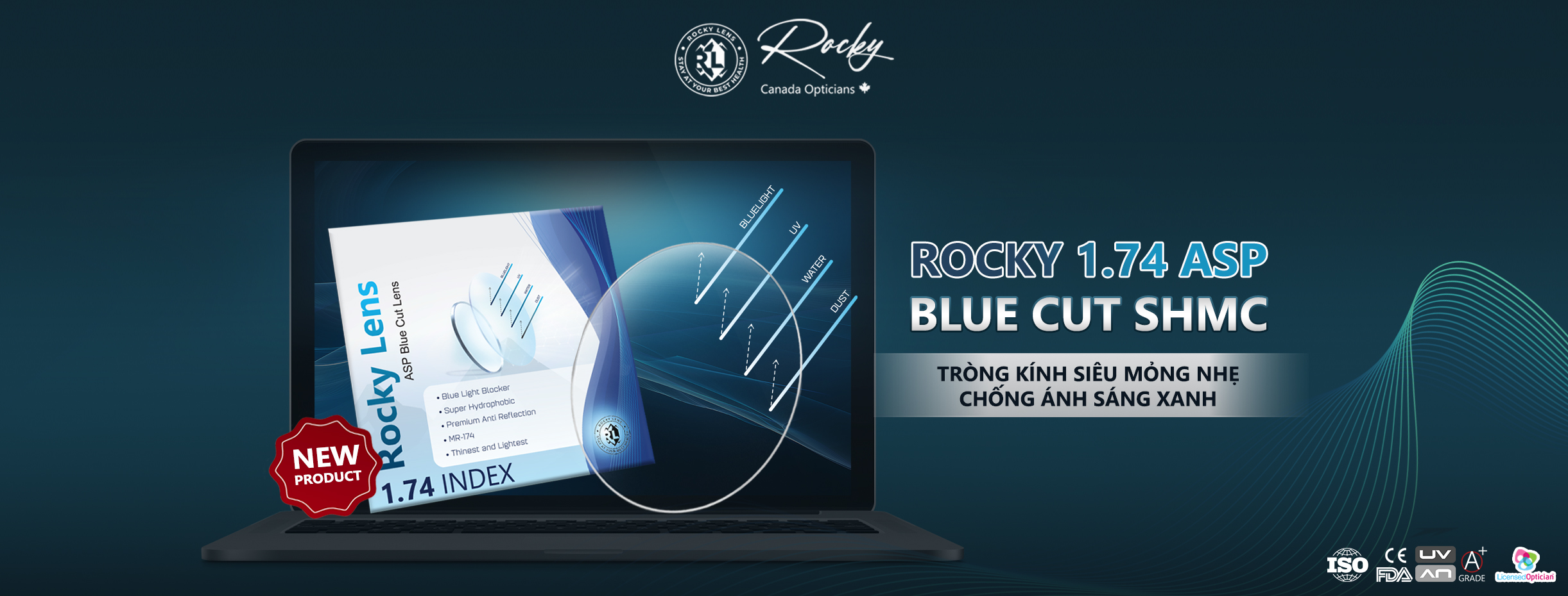 Rocky Lens 1.74 ASP Blue Cut SHMC