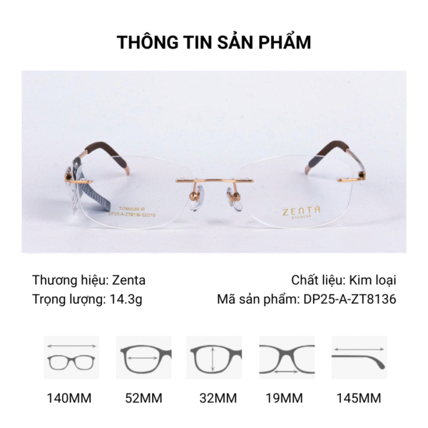 Gọng Kính Khoan Zenta DP25-A-ZT8136 Chính Hãng - Ảnh 3