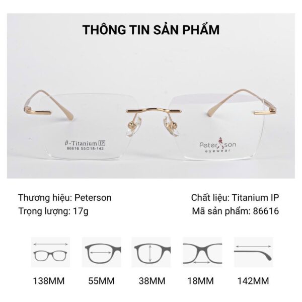 Kính không Gọng Chữ Nhật Peterson 86616 Chính Hãng