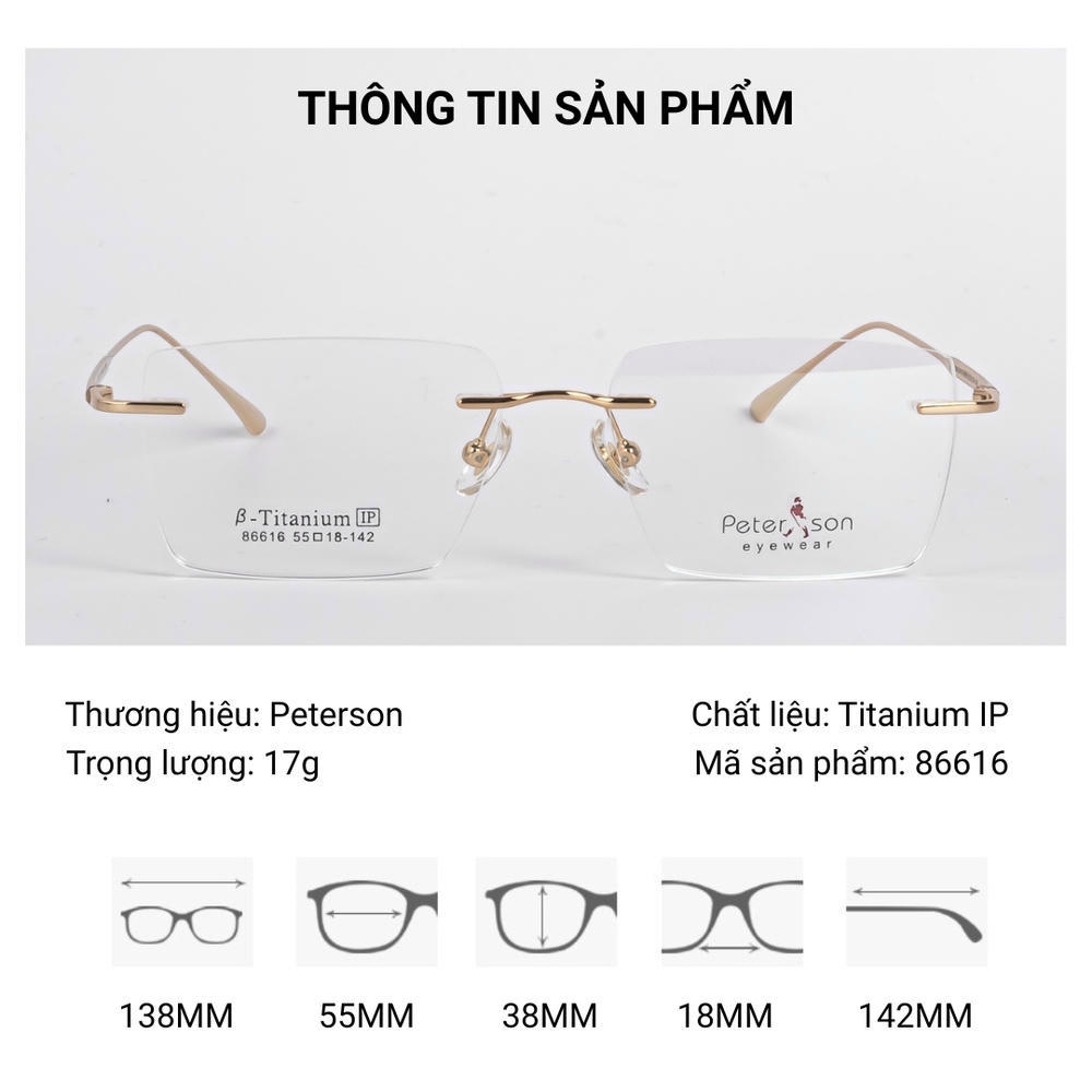Kính không Gọng Chữ Nhật Peterson 86616 Chính Hãng
