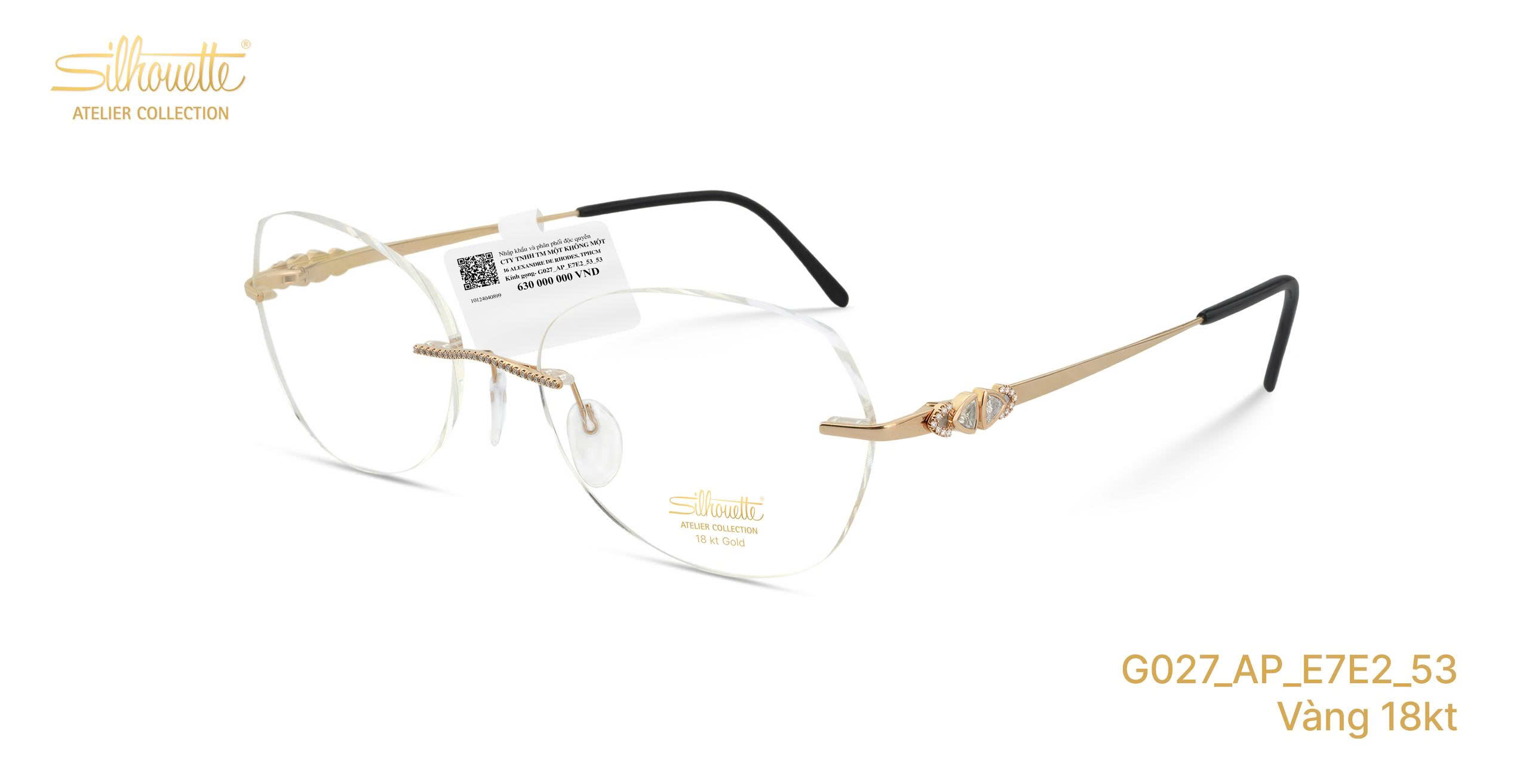  Silhouette Atelier G027 Vàng Đúc 18K Kim Cương Kính Không Gọng Chính Hãng - Có Giấy Kiểm Định