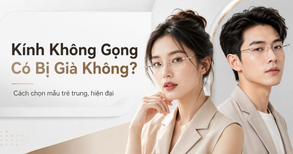 Hình ảnh đại diện cho bài viết “Kính Không Gọng Có Bị Già Không?”, thể hiện phong cách kính không gọng trẻ trung, hiện đại và phù hợp cho cả nam lẫn nữ.