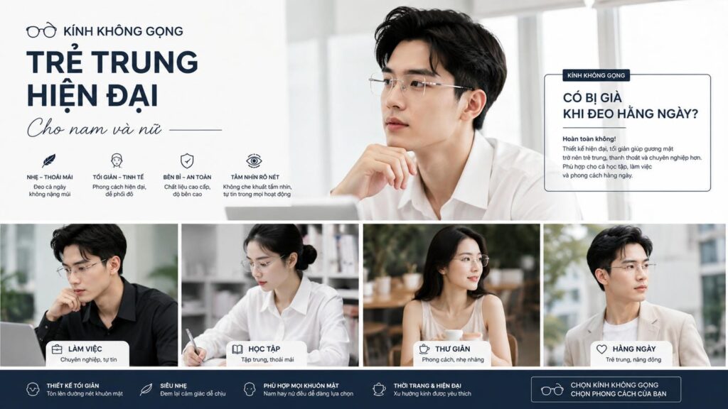 So sánh dáng kính không gọng trẻ trung và dáng kính cổ điển